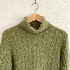 Charter Club 100% Cashmere Cable Knit Turtleneck Sweater Green Soft Cozy Small